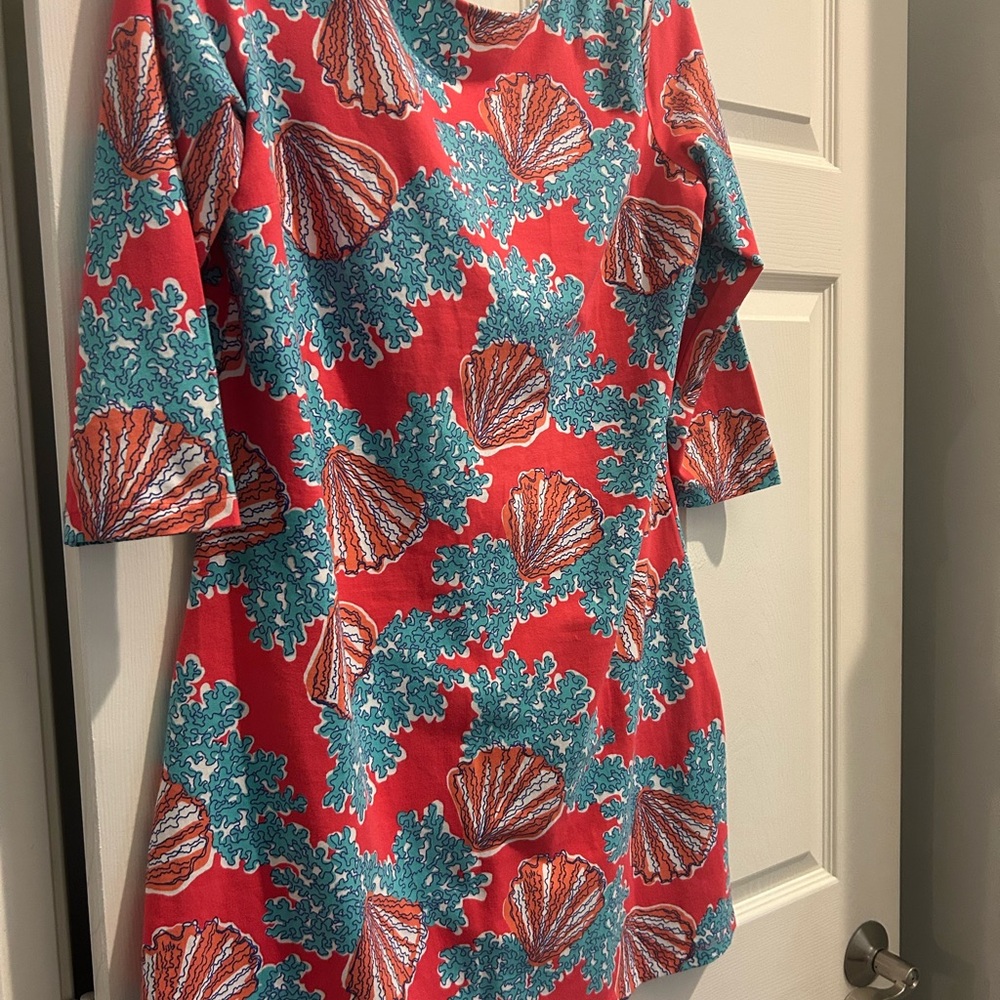 Lilly Pulitzer Vibrant Coral and Seaweed Print Dress large NWT